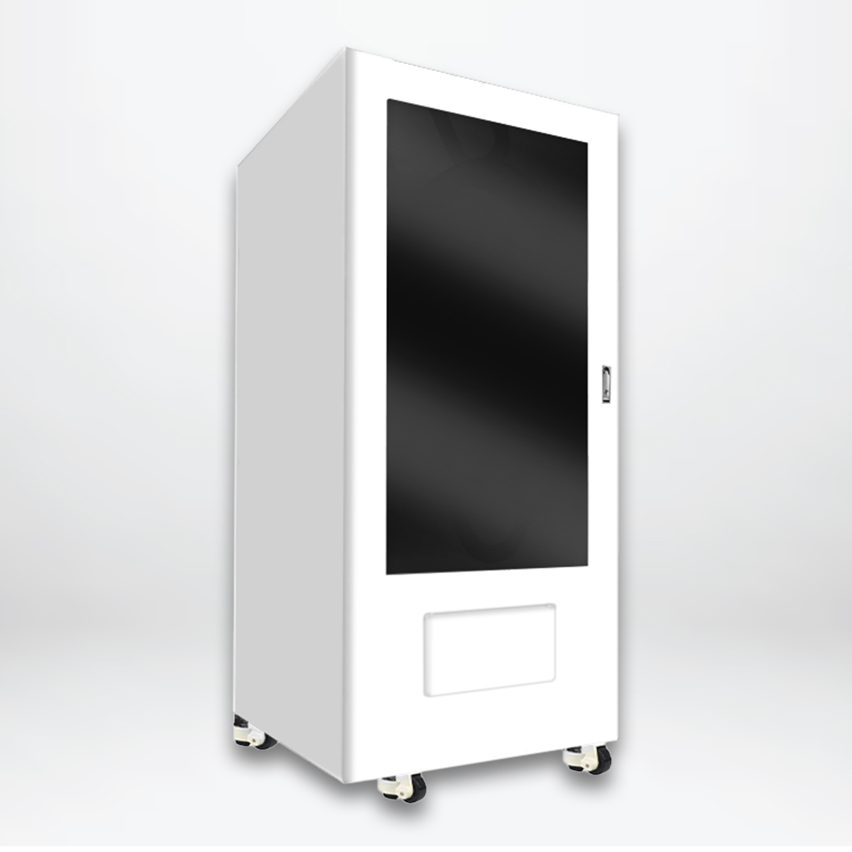 Large-capacity ambient temperature vending machine with large screen. 