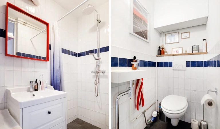 De opgeknapte badkamer en toilet in het appartement van Hannah.