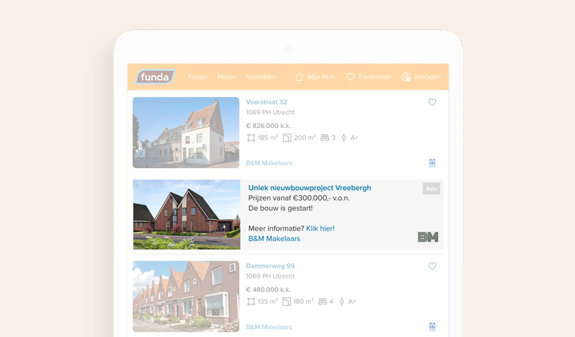 Voorbeeld van een horizontale banner tussen de zoekresultaten.