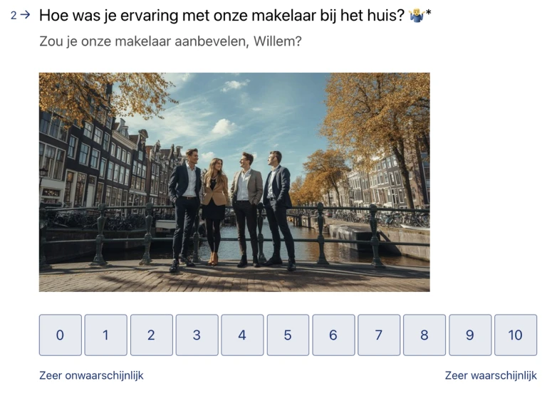 Voorbeeld van een mailing met daarin de vraag hoe de klant de bezichtiging heeft ervaren.