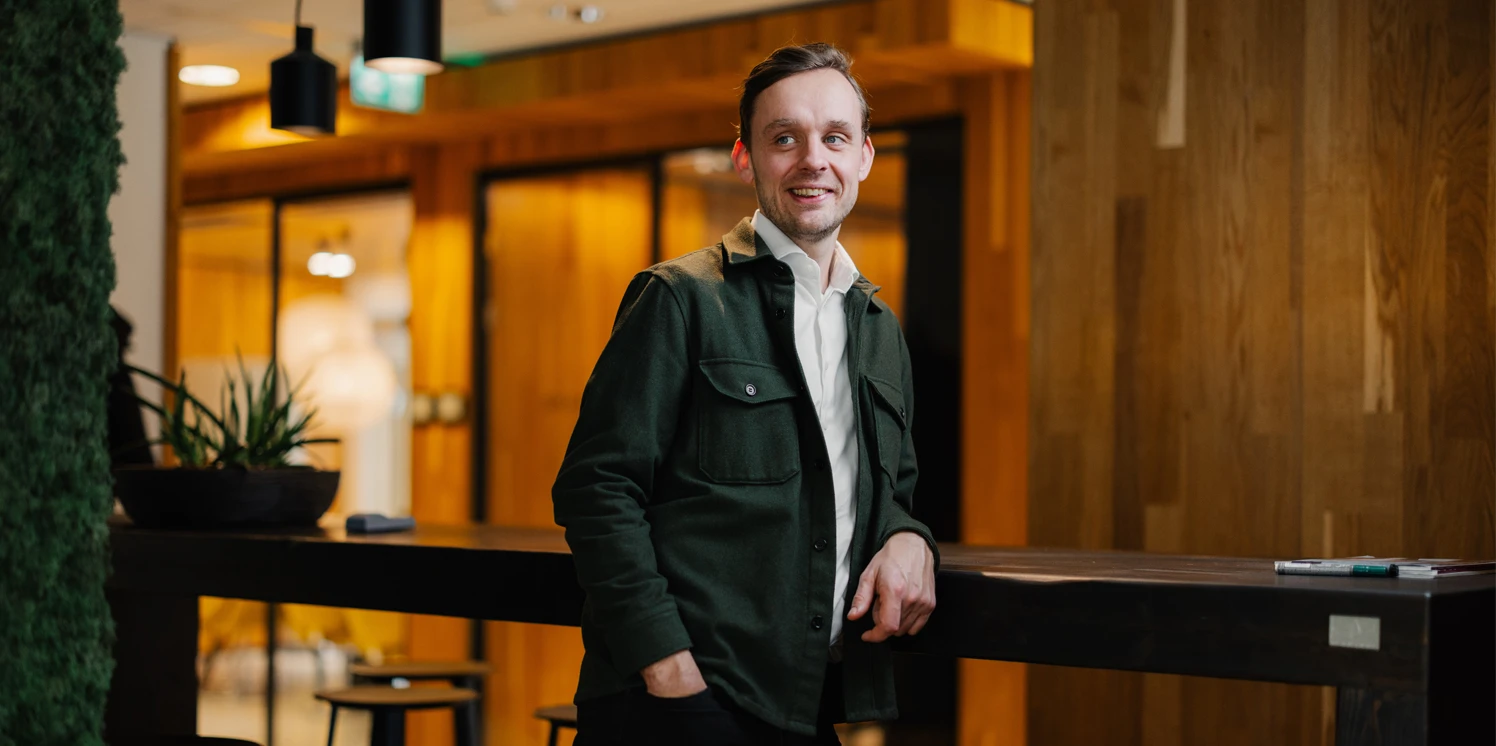 Het scherm van Ludo's laptop met daarop een presentatie voor collega's van Funda.