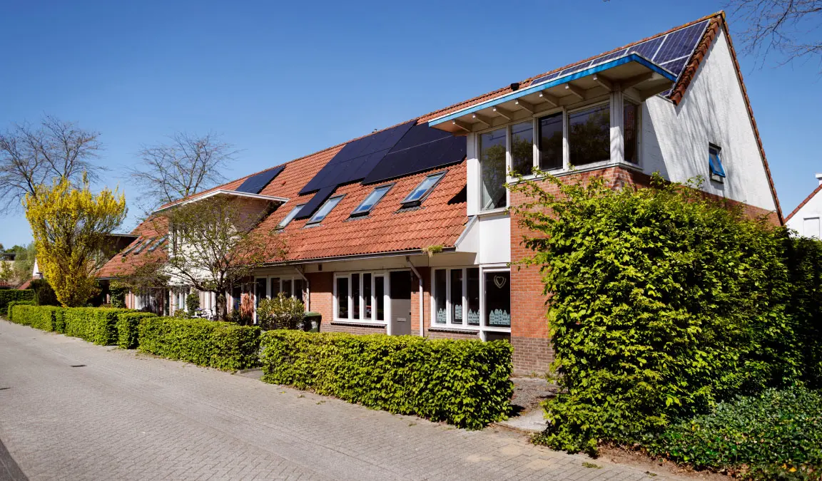 Rijtjeswoningen in de wijk Vijfhoek in Deventer.