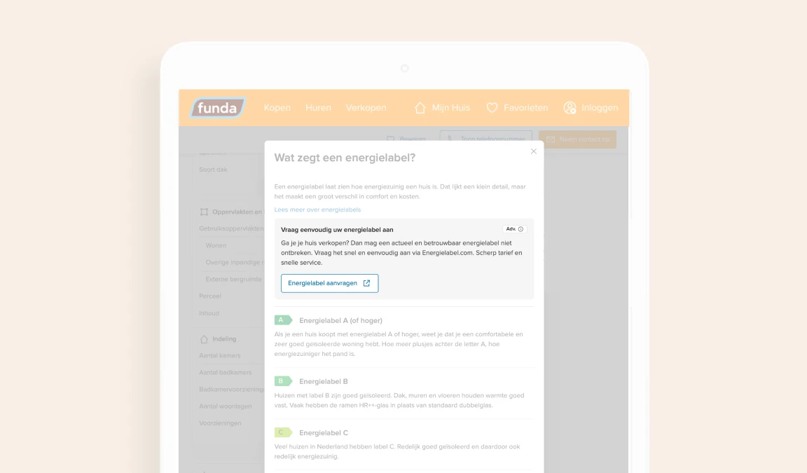 Voorbeeld van een native advertentiepositie rondom energielabels.