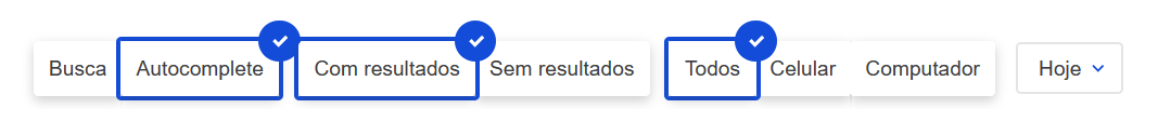 Opções de filtros do relatório