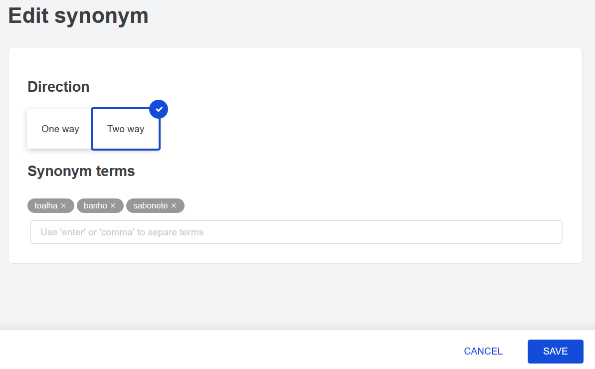 Vtex Intelligent Search Configuring Synonyms