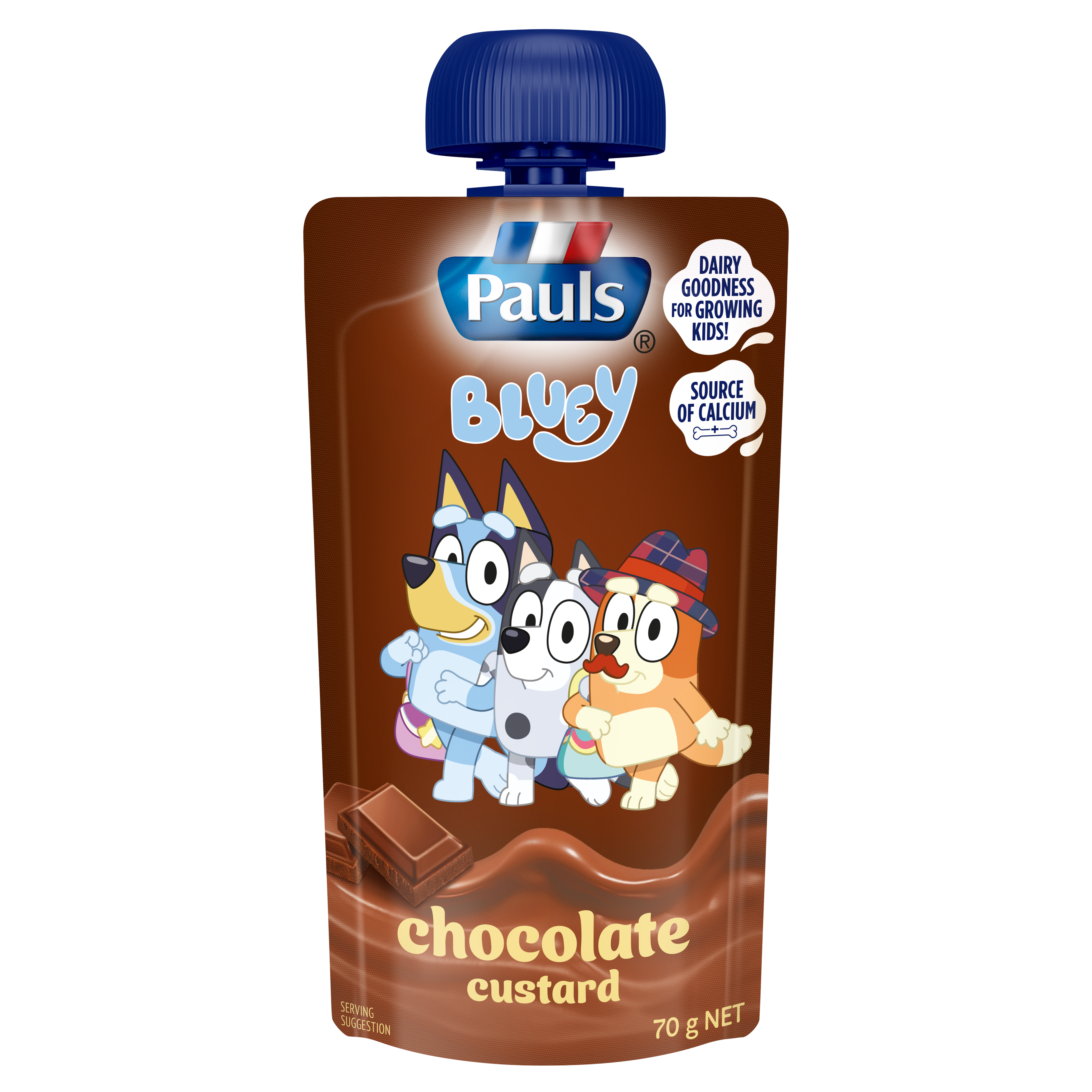 Pauls Kids Bluey Chocolate Custard Pouch 70 g