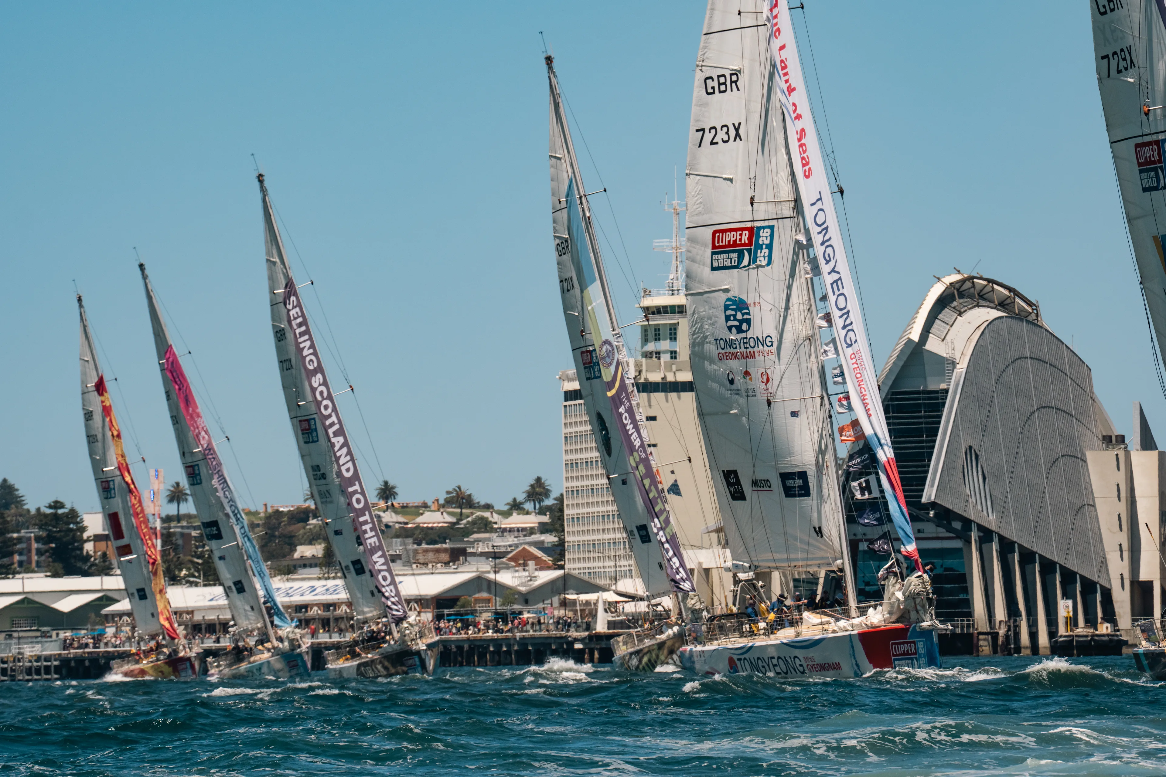 Clipper Race fleet arriving at Fremantle, Western Australia during Leg 3