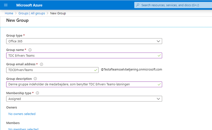 Billedet viser Microsoft Azure - Membership type og hvor du finder det