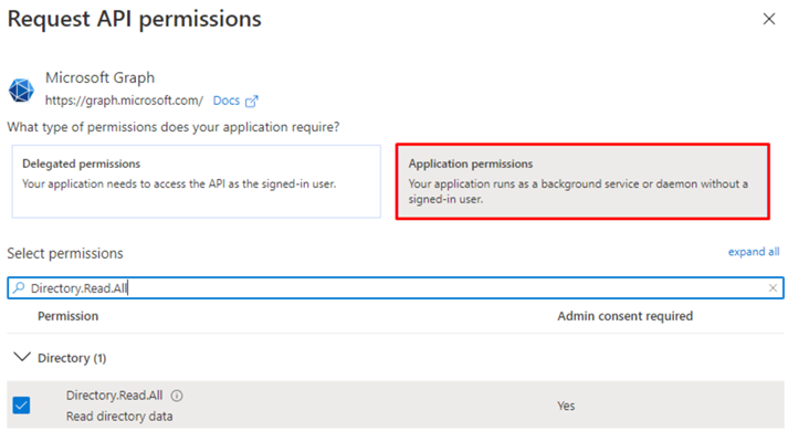 Billedet viser hvor du laver API permissions i Microsoft Graph