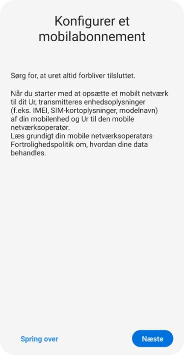 Billedet viser en besked om hvordan man Konfigurer mobilabonnement 