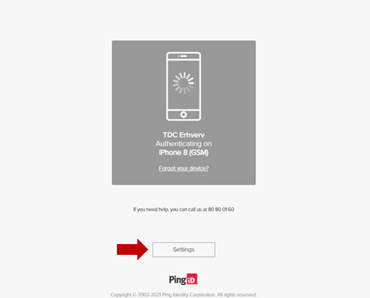 Billedet viser hvor man skal trykke i PingID med ny mobil