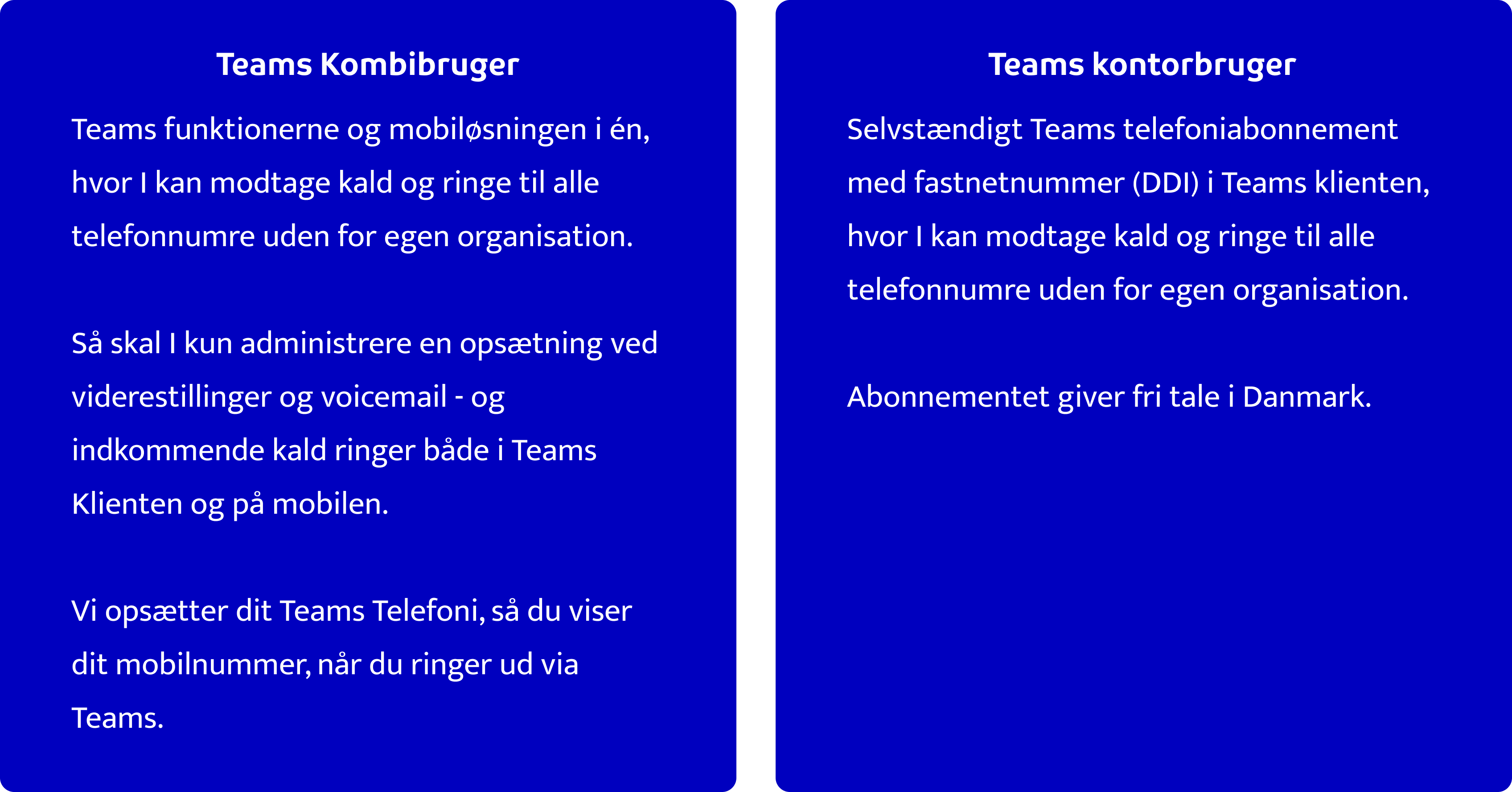 To blå bokse med tekst i - to nye abonnementer til teams