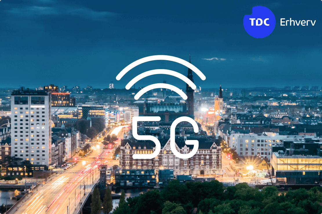 Storby med 5G logo fra TDC Erhverv