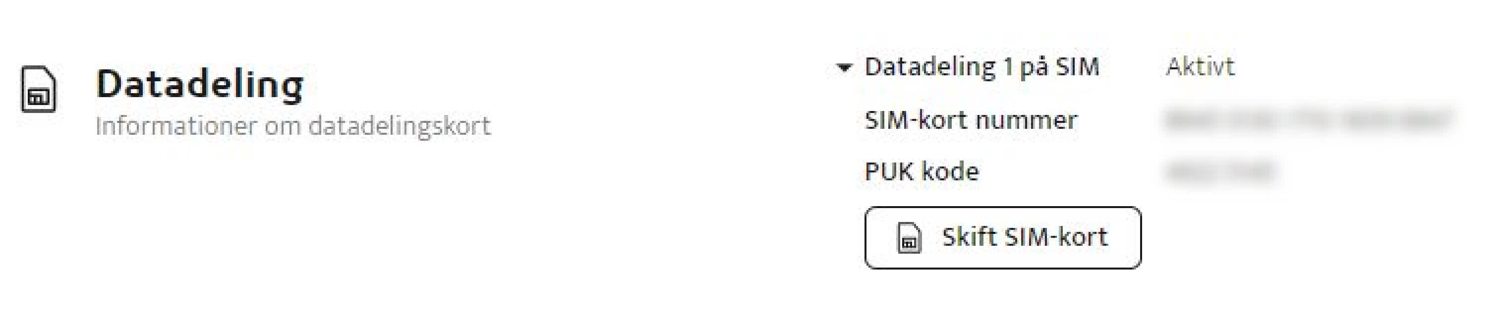 Viser knappen i Selvbetjening for skift af simkort (datadelingskort) - TDC Erhverv.