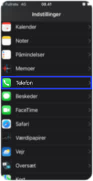 Billedet viser hvor du finder "Telefon" i indstillinger på iPhone