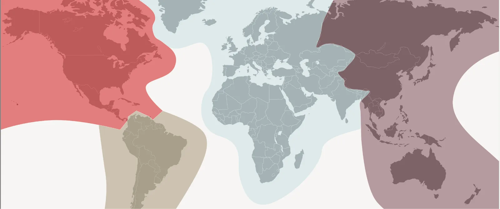 Map of Aeroplan's award chart zones dividing the world into North America, South America, Atlantic, and Pacific regions by color