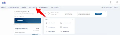Step 1 in the portal to transfer Citi ThankYou points to airlines