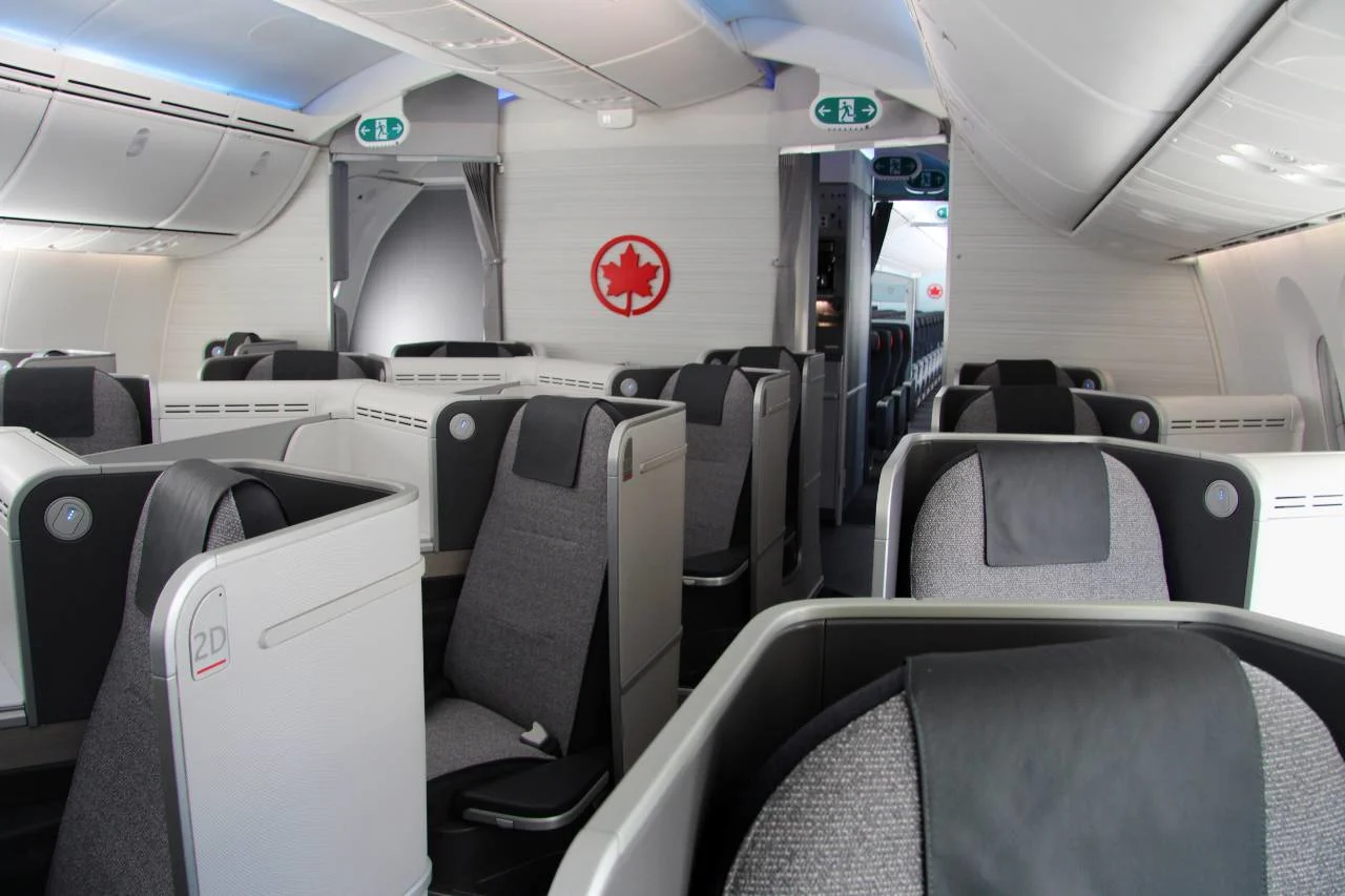 Air Canada business class cabin seats, illustrating how to fly Air Canada business class with Aeroplan.