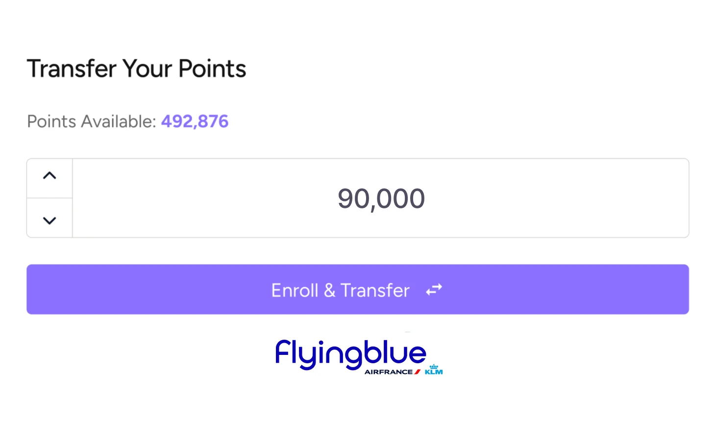 This shows the transfer and book checkout experience with flying blue at 90,000 points
