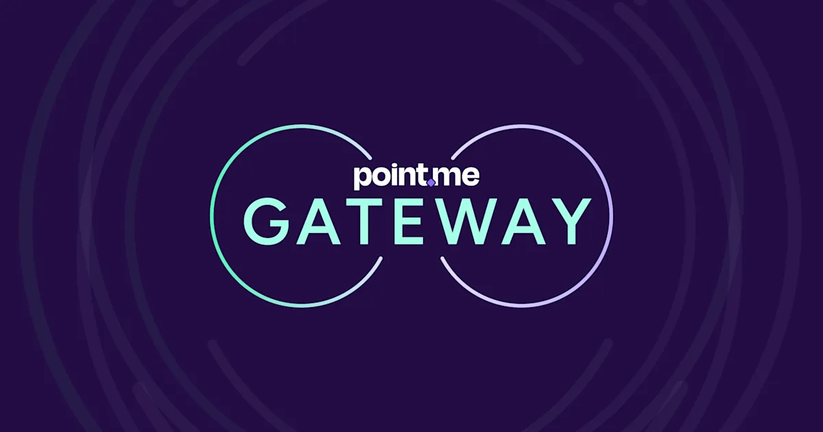 This image shows the point.me Gateway logo with dynamic ripples