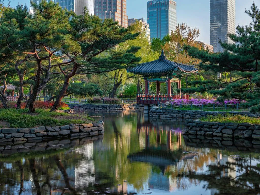 A Seoul city skyline, illustrating how to fly to South Korea with points and miles.