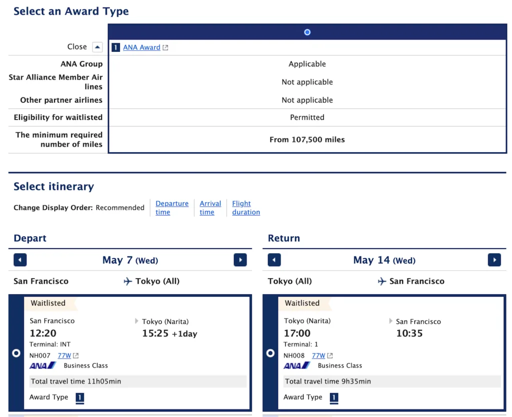 Screenshot of a flight search form set for a round trip from Los Angeles (LAX) to Tokyo (HND) in Economy and Premium Economy