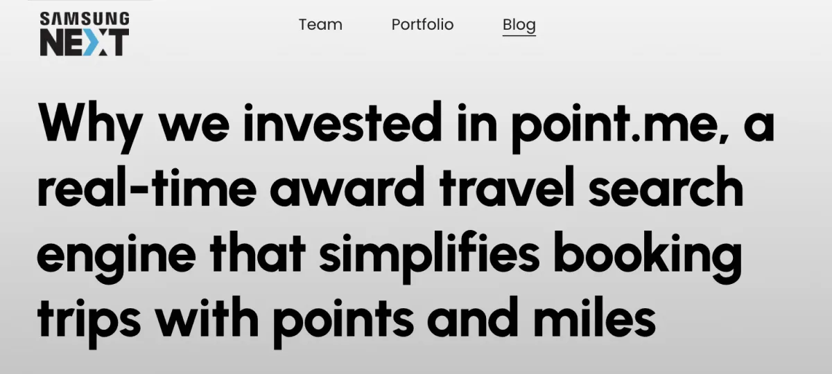Samsung Next Article screenshot of their press release announcing investment in point.me