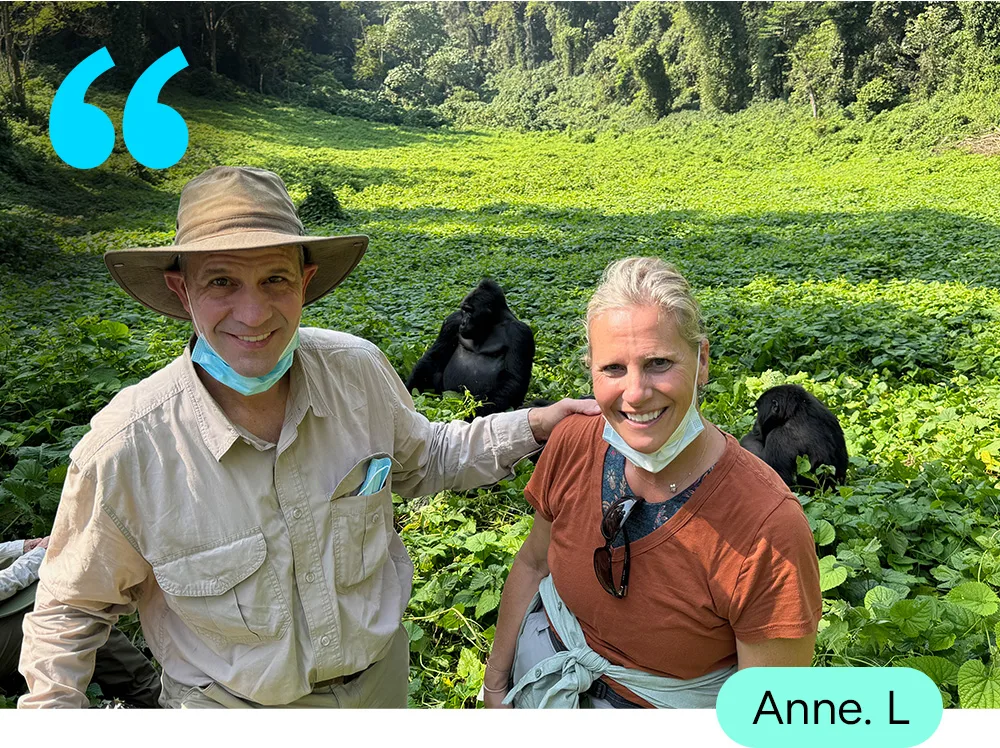 point.me member Anne L. in an African Jungle visiting Gorillas