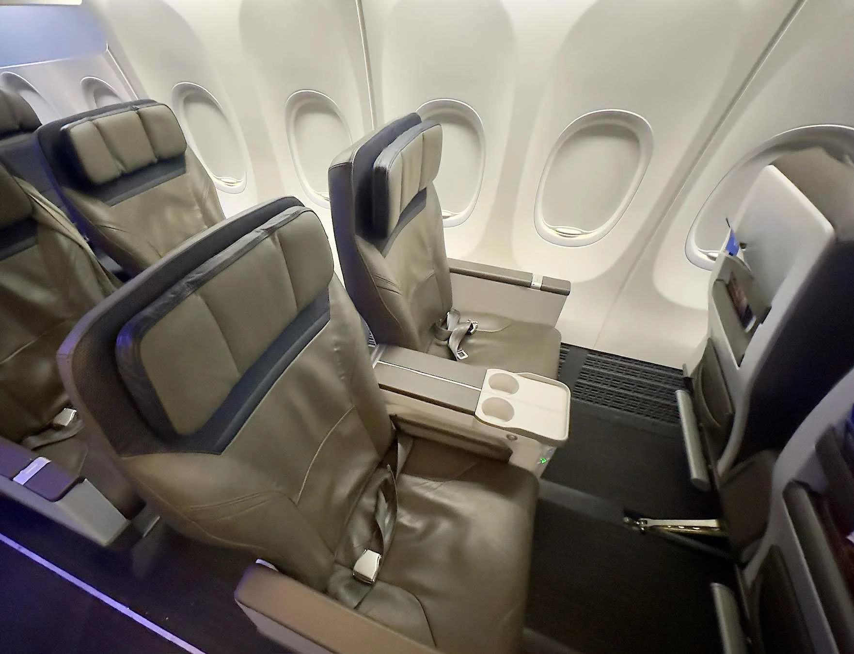 Alaska Airlines first class cabin seats, illustrating how to fly Alaska first class for fewer points.