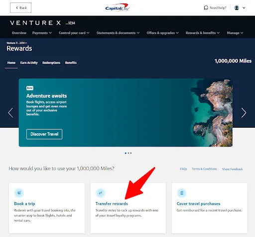 Step 2 of transferring Capital One miles to airlines 