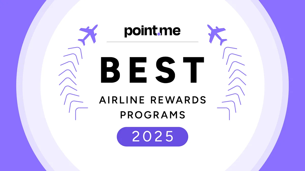 A lineup of airline tails, illustrating point.me's ranking of the world's best airline rewards programs for 2025.