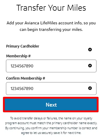Step 4 of transferring Capital One miles to airlines 