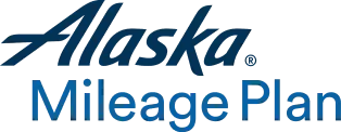 Alaska Airlines Mileage Plan logo in navy and blue script lettering
