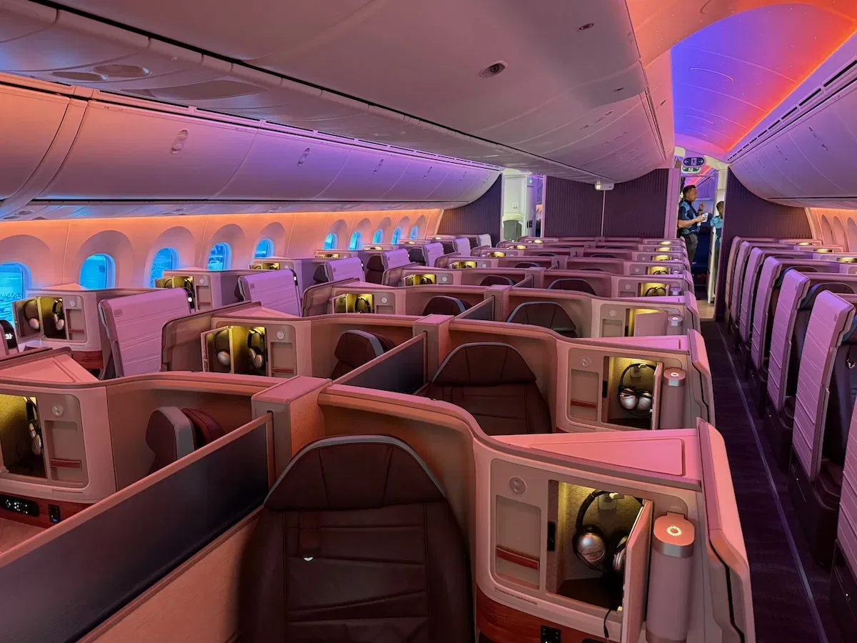 Hawaiian Airlines first class cabin seats, illustrating how to fly Hawaiian first class for less.