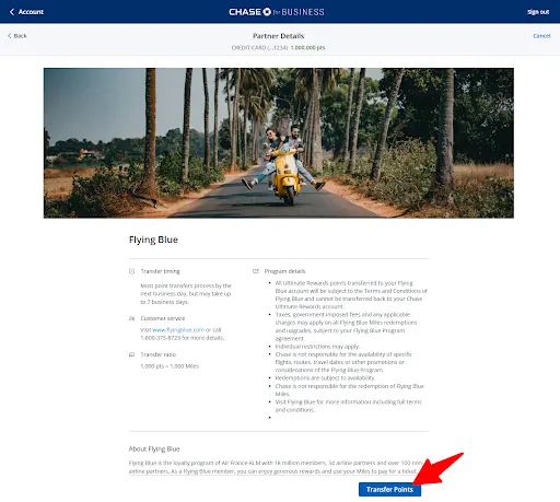 Step 3 of how to transfer Chase points in the portal