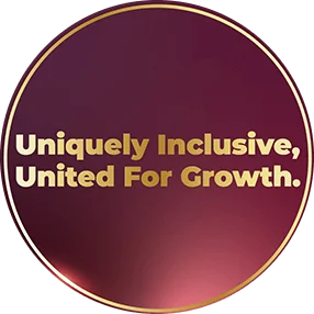 Gold text on purple background: Uniquely Inclusive, United For Growth.