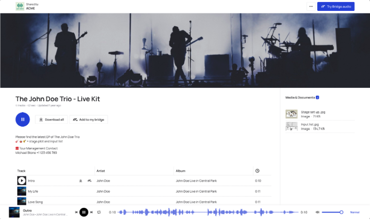 Bridge audio live kit example