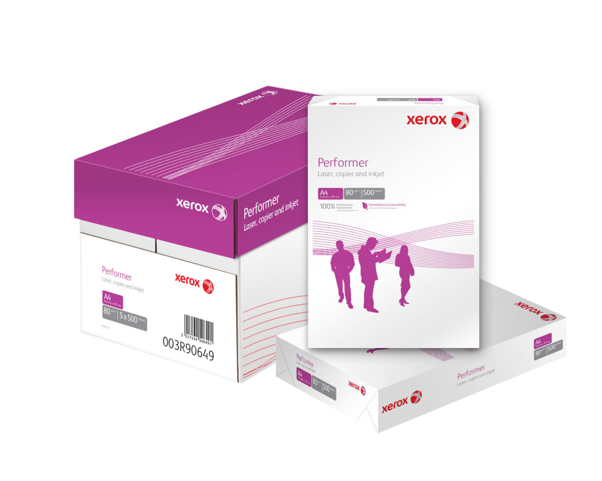 A box and 2 reams of Xerox Performer paper