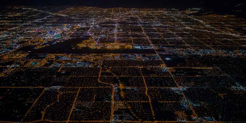 Aerial view of a city at night