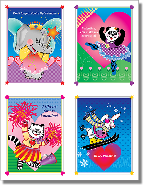 Animal Valentine's Day Postcards for kids