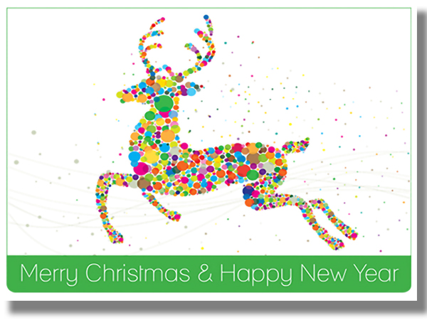 Merry Christmas and Happy New Year Colorful Reindeer Card