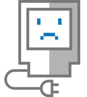 Icon representing a computer with a frowny face