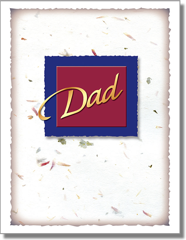 Parchment with a red and blue tag that says "Dad"