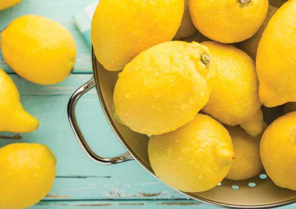 Lemons in a silver bowl