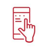 Finger touching phone icon in red.