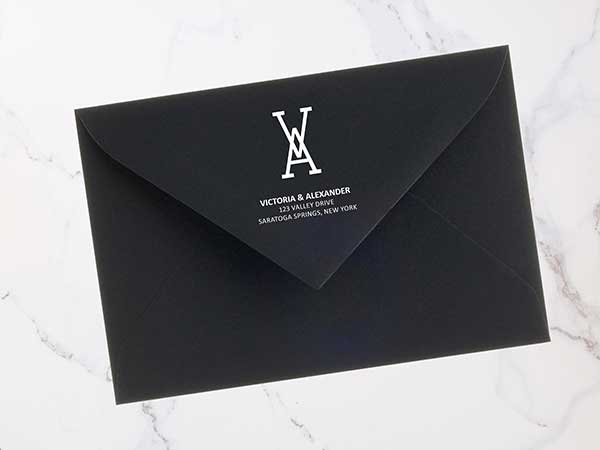 Wedding envelope, black with white printing