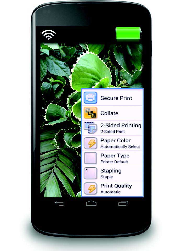 Smartphone showing Xerox® Print Service Plug-in for Android™ Printing