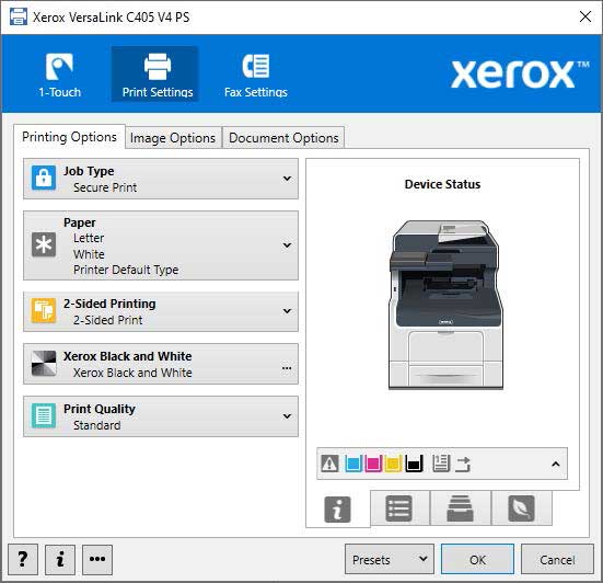 Screenshot of the Xerox Global Print Driver user interface