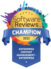 Badge that reads "Software Reviews Champion 2022, Enterprise Content Management - Enterprise"