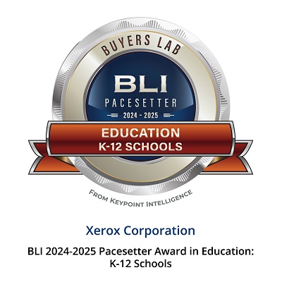 Winning seal for Buyers Lab - BLI 2024-2025 Pacesetter Award in Education: K-12 Schools from Keypoint Intelligence - Xerox Corporation